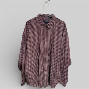 Van Heusen Wrinkle Free Button Down Shirt XXL Burgundy Plaid